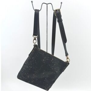 Queork Lafayette Square Crossbody Bag Black w/Gold Flecks Cork Rare Fleur-De-Lis